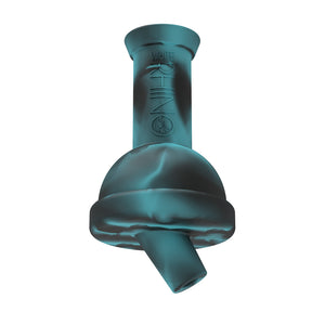 directional carb cap at an angle that is turquoise and black