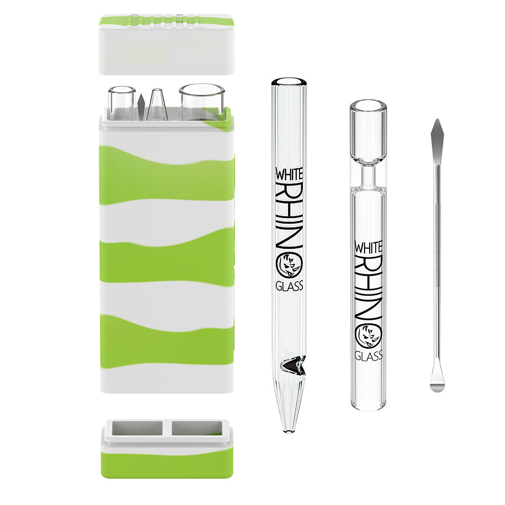 Dual Glow In The Dark Container with QUARTZ Glass Straw and Chillum - Green