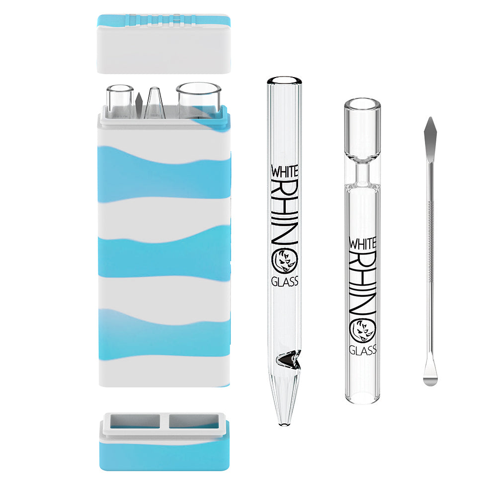 Nectar Collector Kit with Quartz Glass Straw and Glass Chillum Blue Storage Container