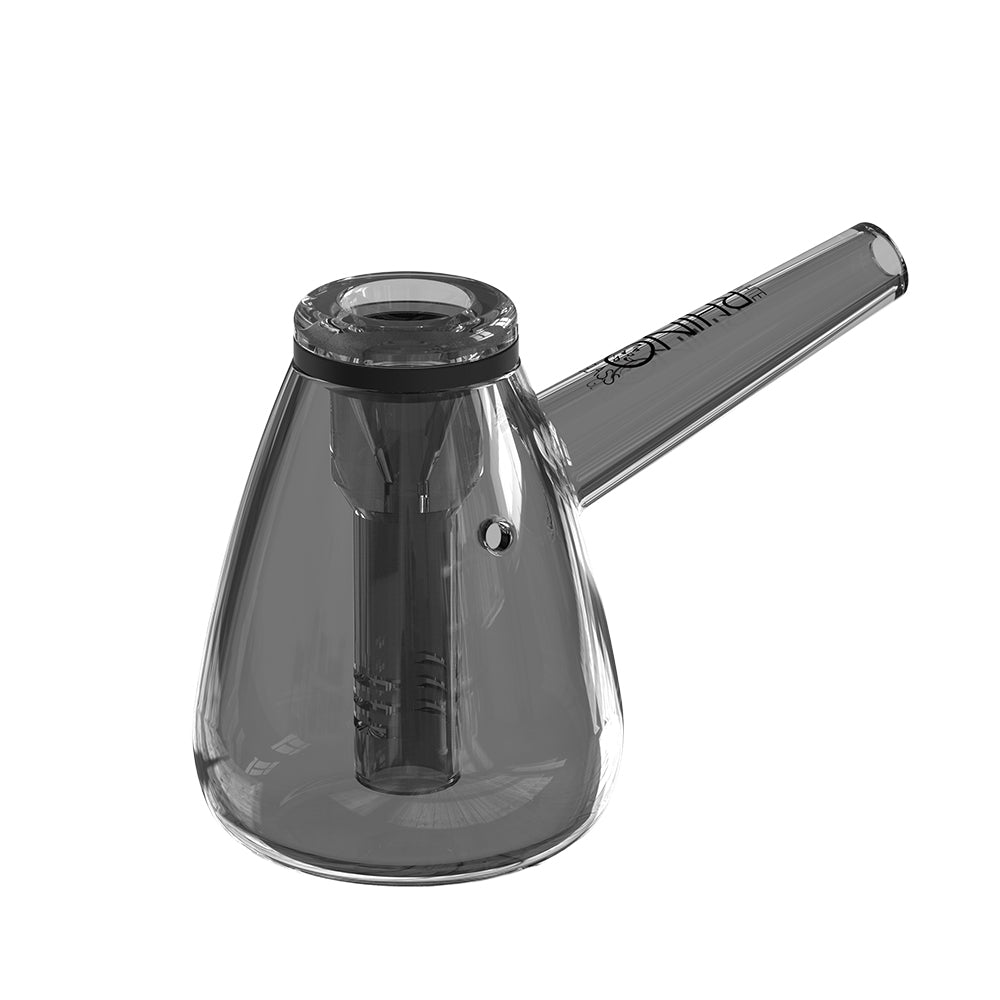 EZ Clean Bubbler 2nd Edition Smoked V4 – angled down view, wide-base smoked glass water bubbler pipe