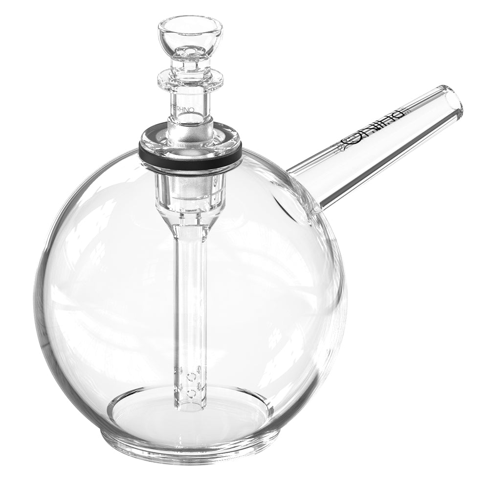EZ Clean Orb round glass water pipe with a globe shaped chamber, front angled view