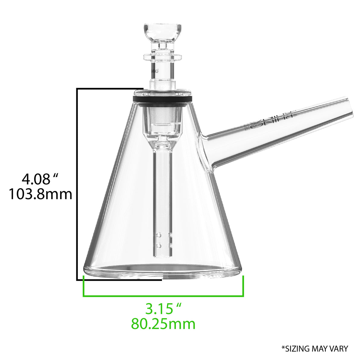 EZ Clean Pylon water pipe size chart showing height and base width