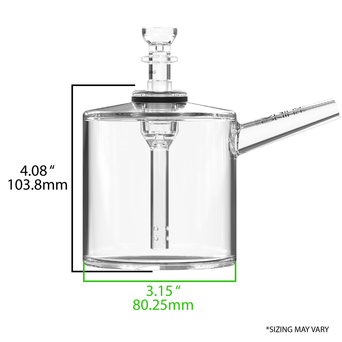 EZ Clean Barrel water pipe size chart showing 4.08 inch height and 3.15 inch base width