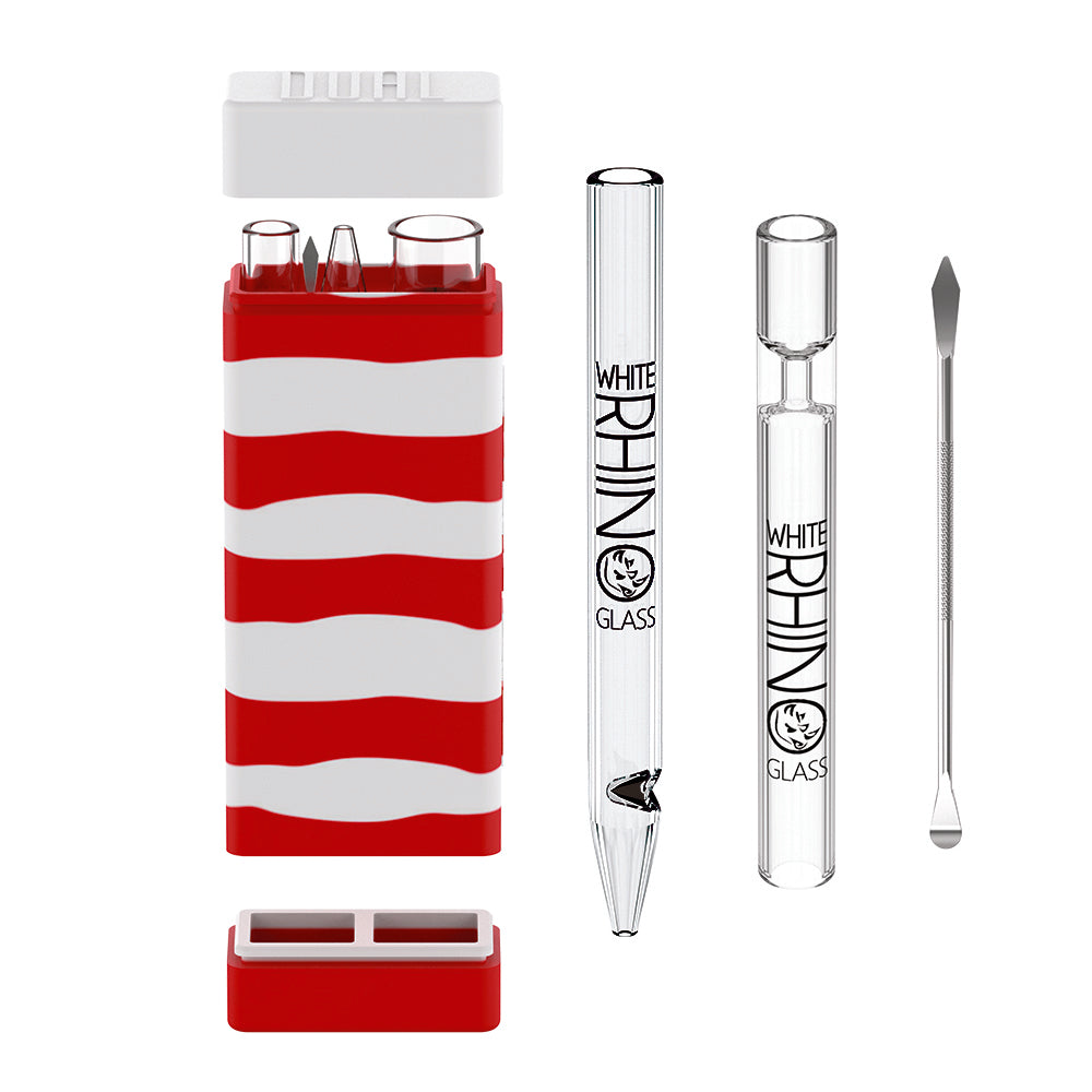 Dual Container with QUARTZ Glass Straw and Chillum - Red White