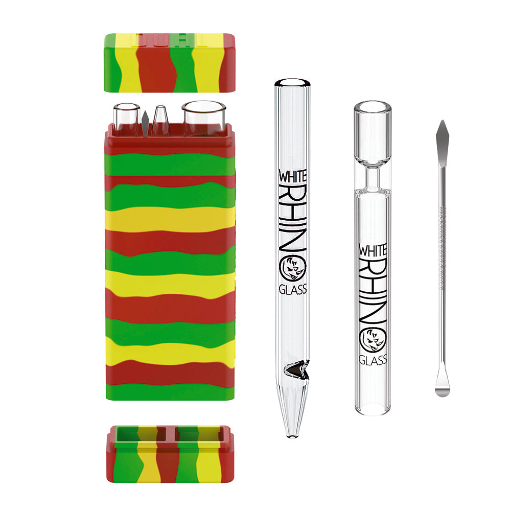 Dual Container with QUARTZ Glass Straw and Chillum - Rasta