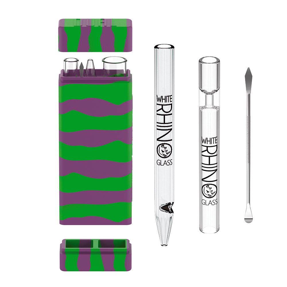 Dual Container with QUARTZ Glass Straw and Chillum - Pink Green