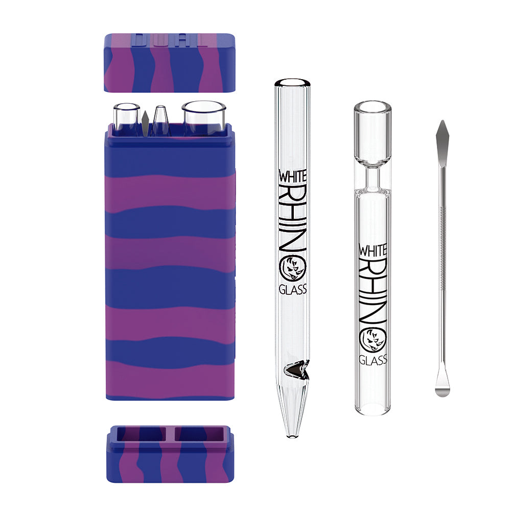 Dual Container with QUARTZ Glass Straw and Chillum - Purple Blue