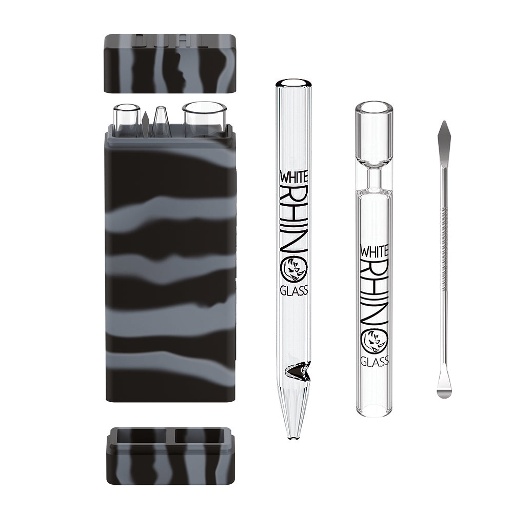 Dual Container with QUARTZ Glass Straw and Chillum - Black Grey