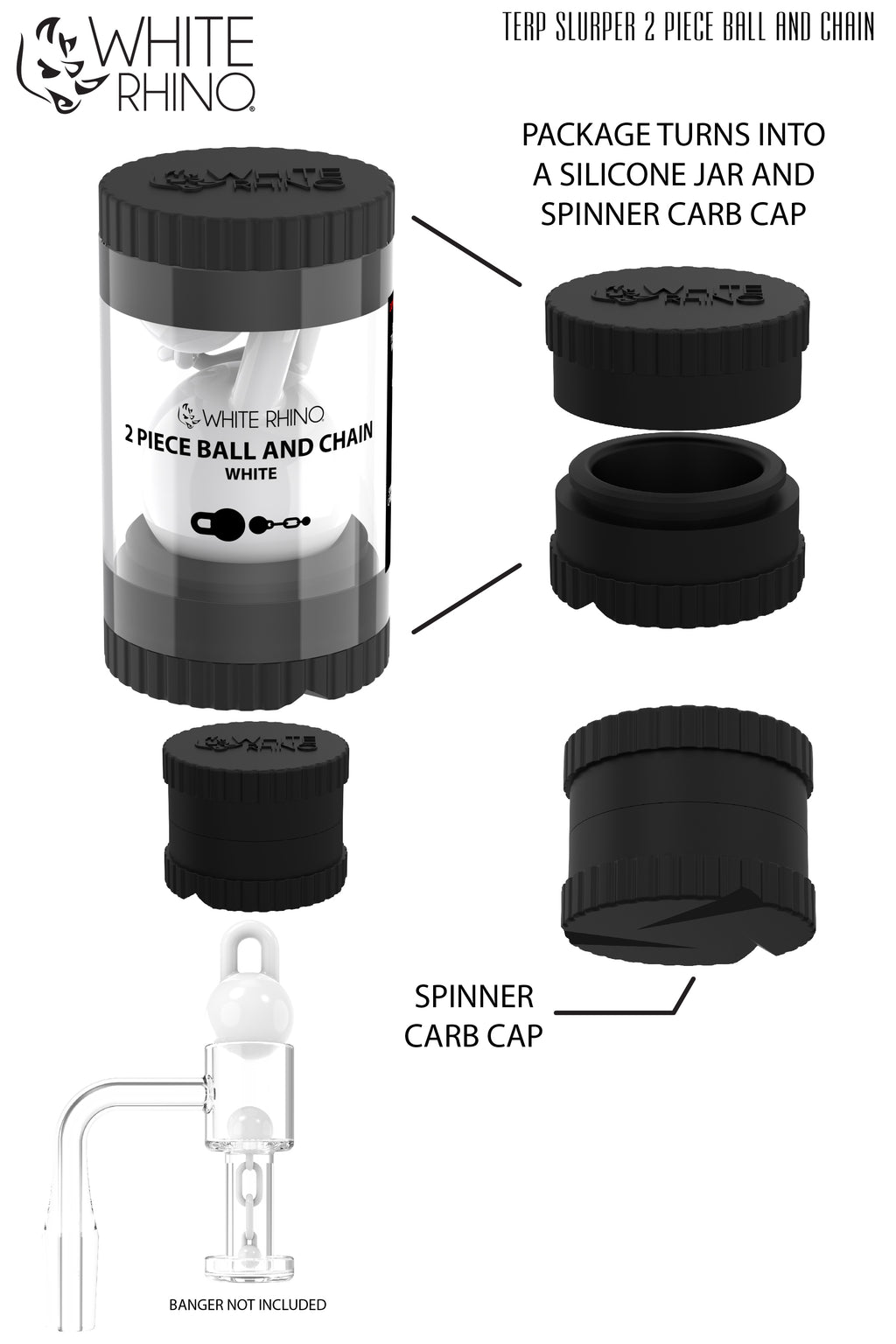 Terp Slurper 2 Piece Ball and Chain with Silicone Jar - White
