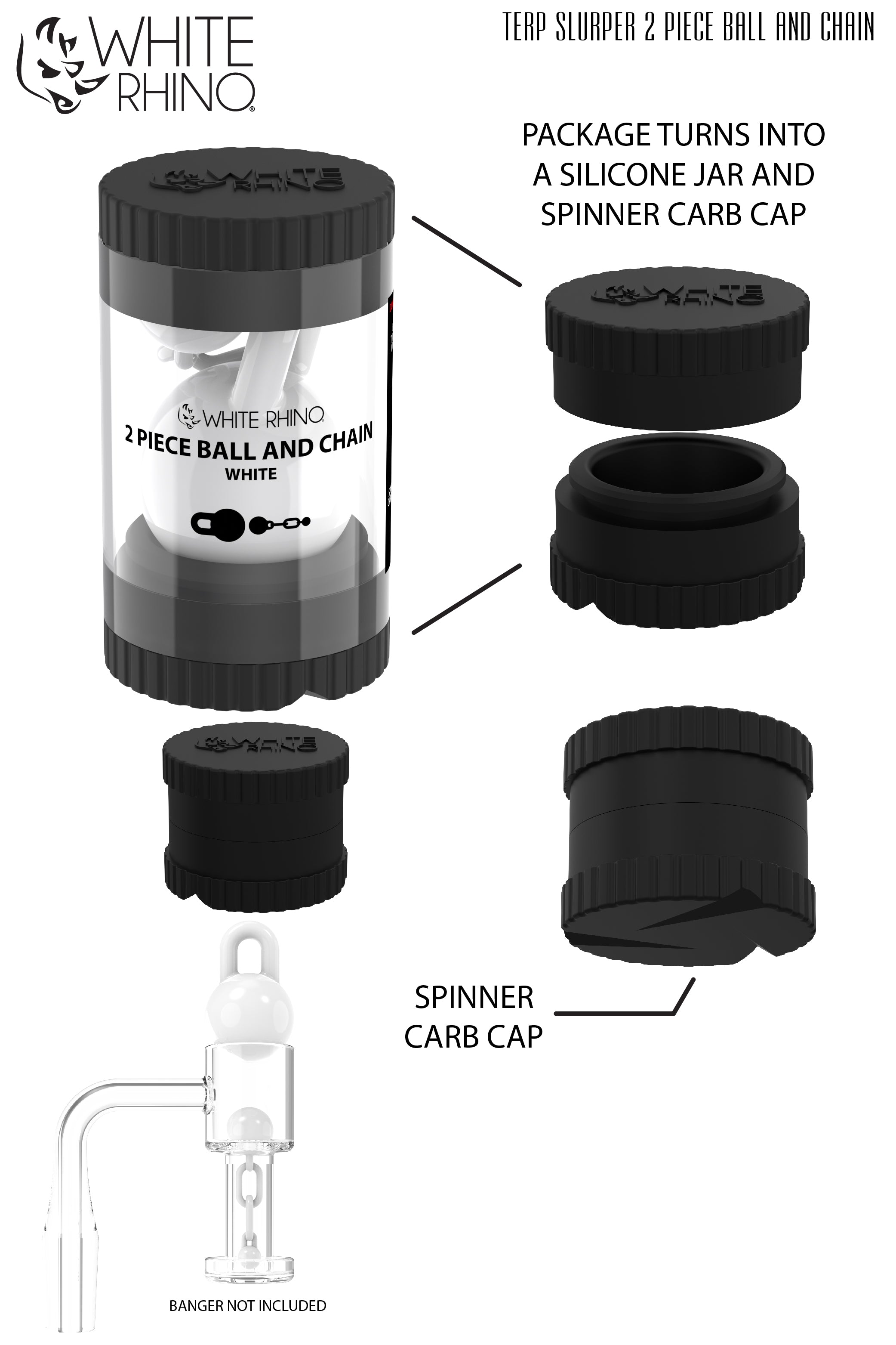 Terp Slurper 2 Piece Ball and Chain with Silicone Jar - White