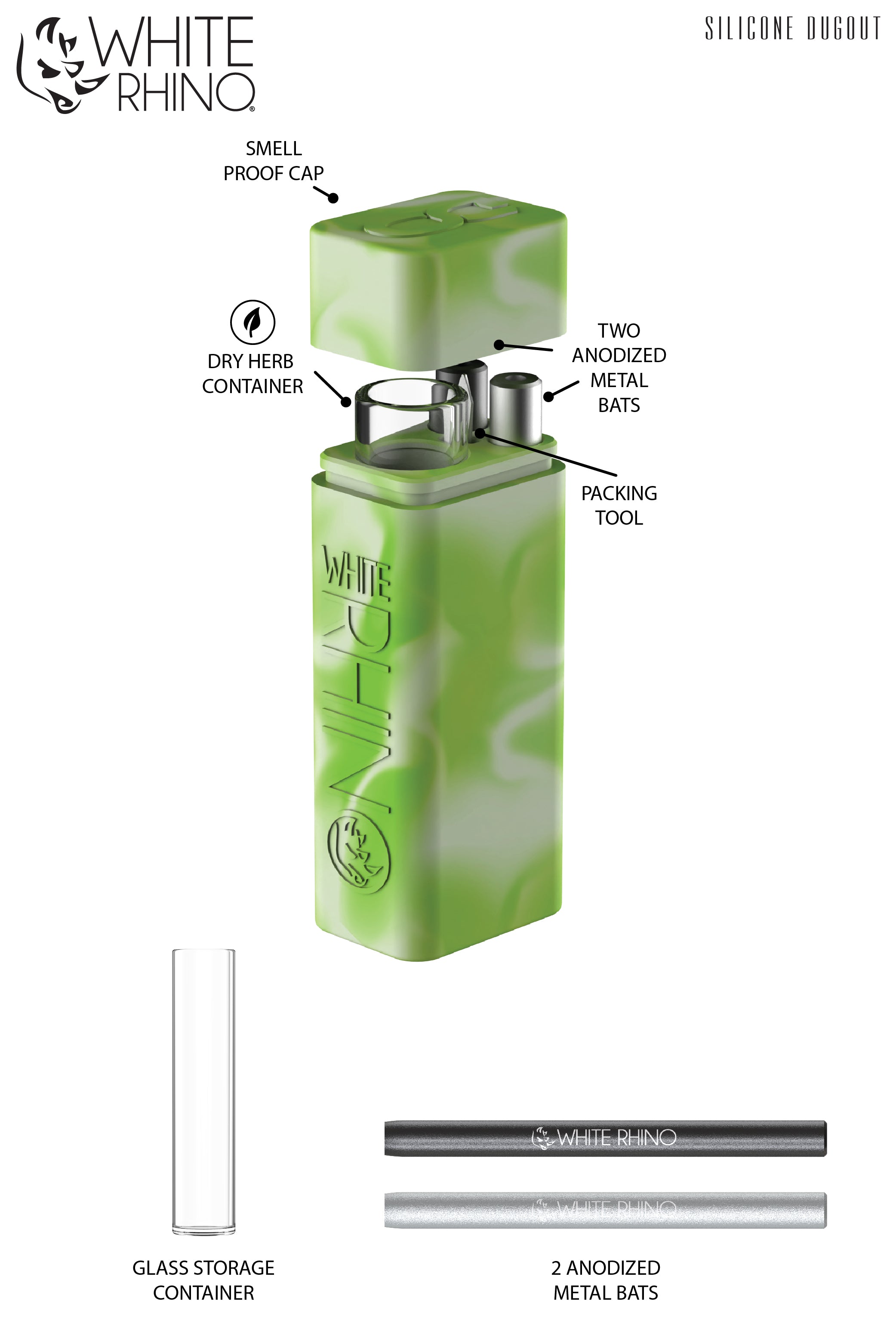 Silicone Dugout Glow Green White