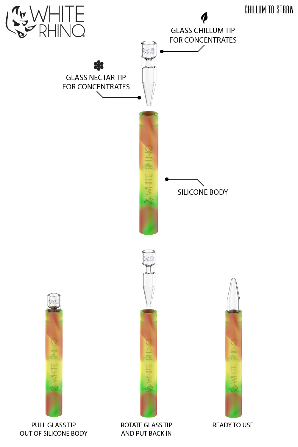 Chillum to Straw PYREX - Rasta – White Rhino Products